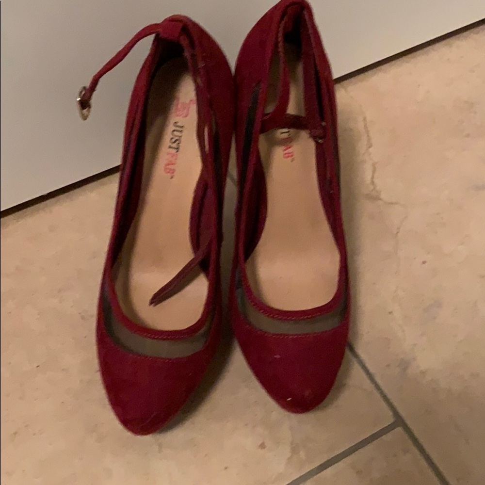 Just fab red sued four inch heals,